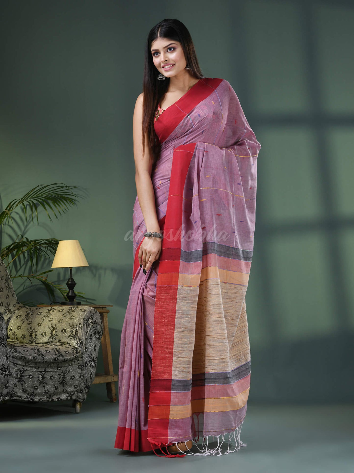 Coffee Cotton Handloom Saree