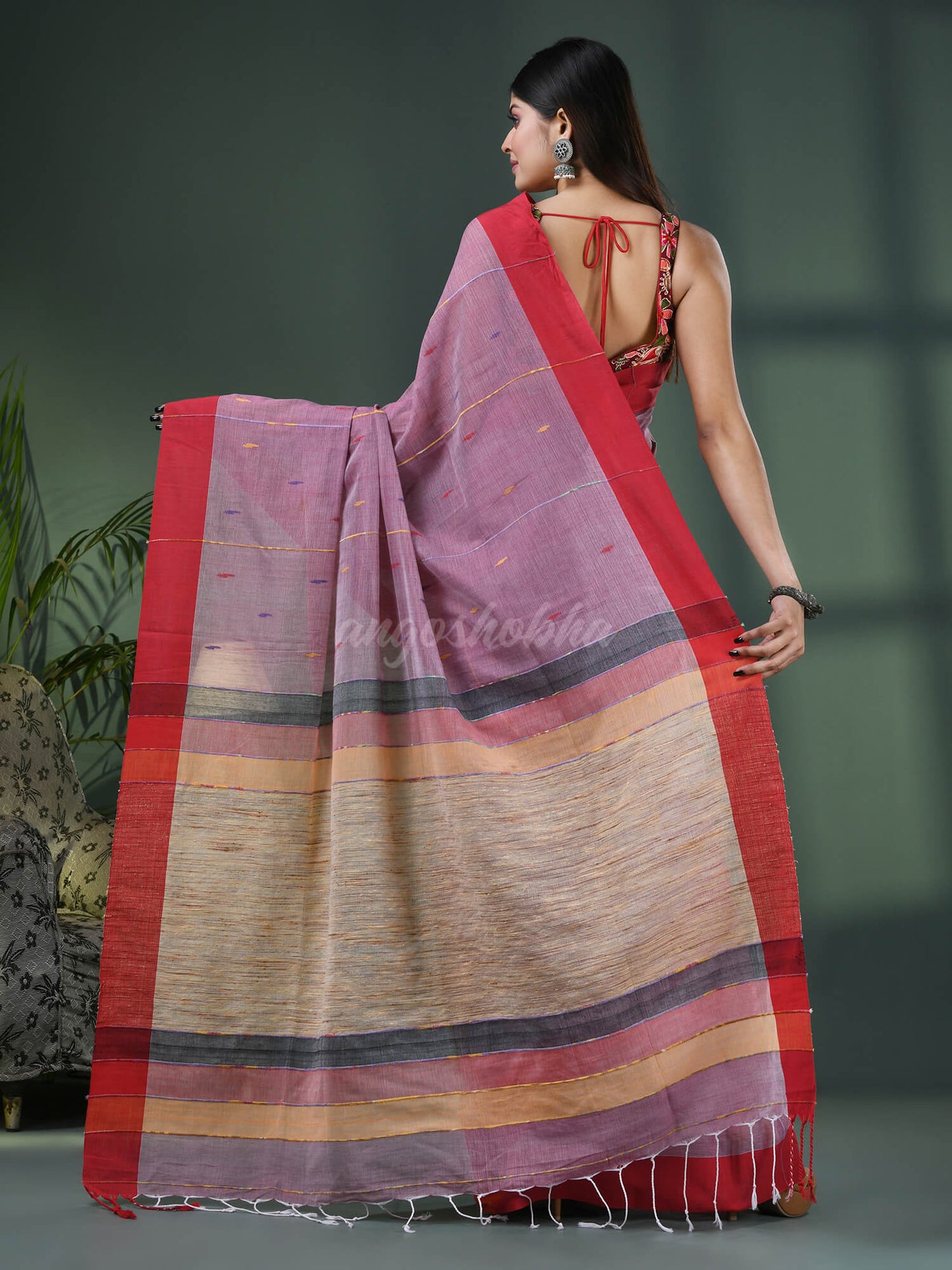 Coffee Cotton Handloom Saree