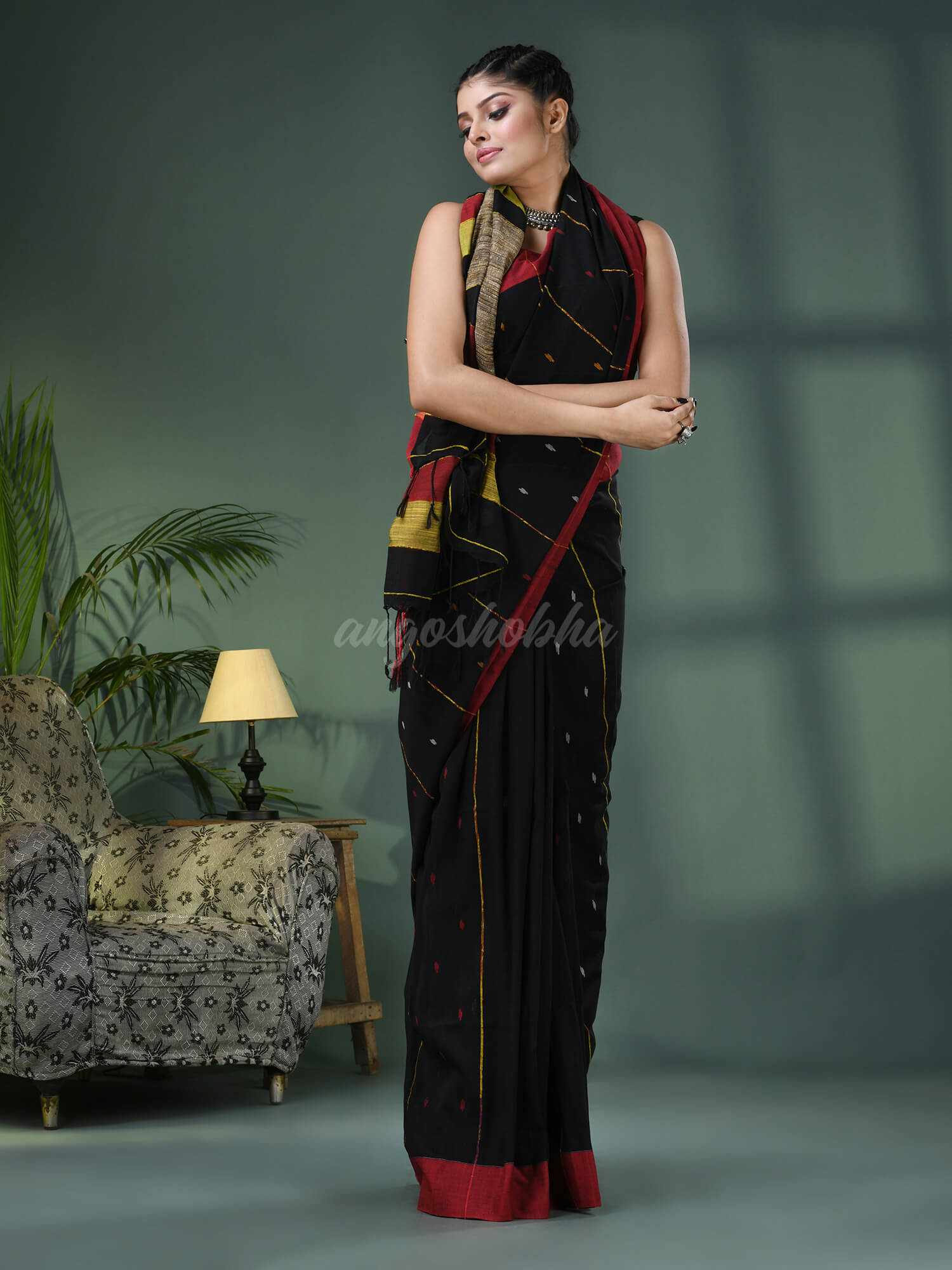 Black Cotton Handloom Saree