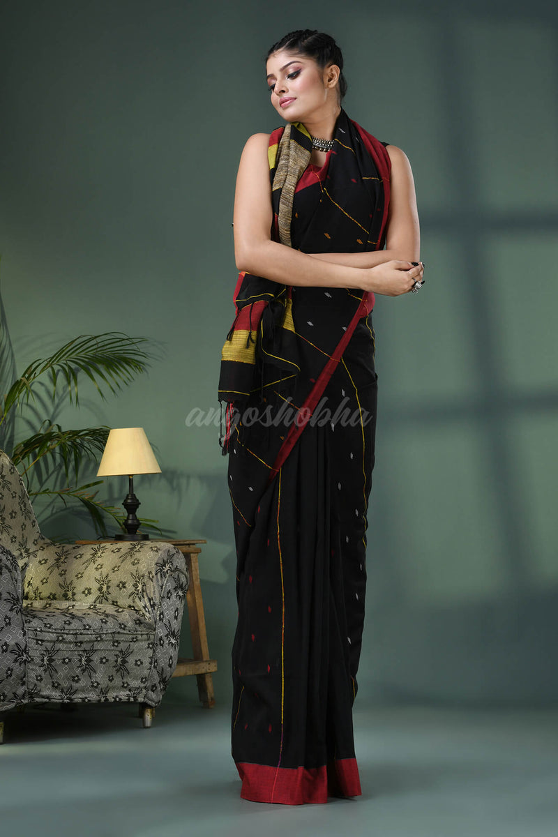 Black Cotton Handloom Saree