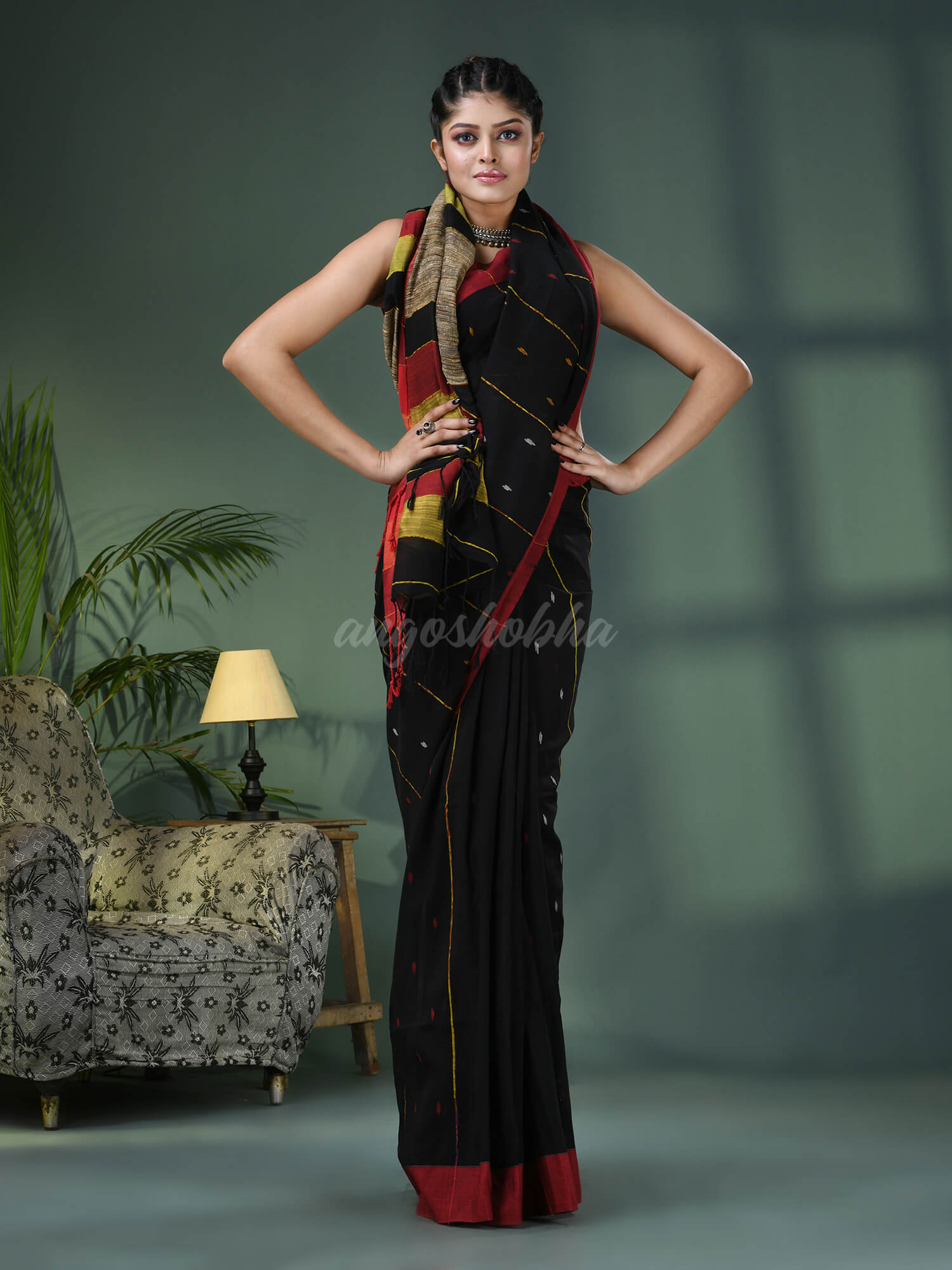Black Cotton Handloom Saree