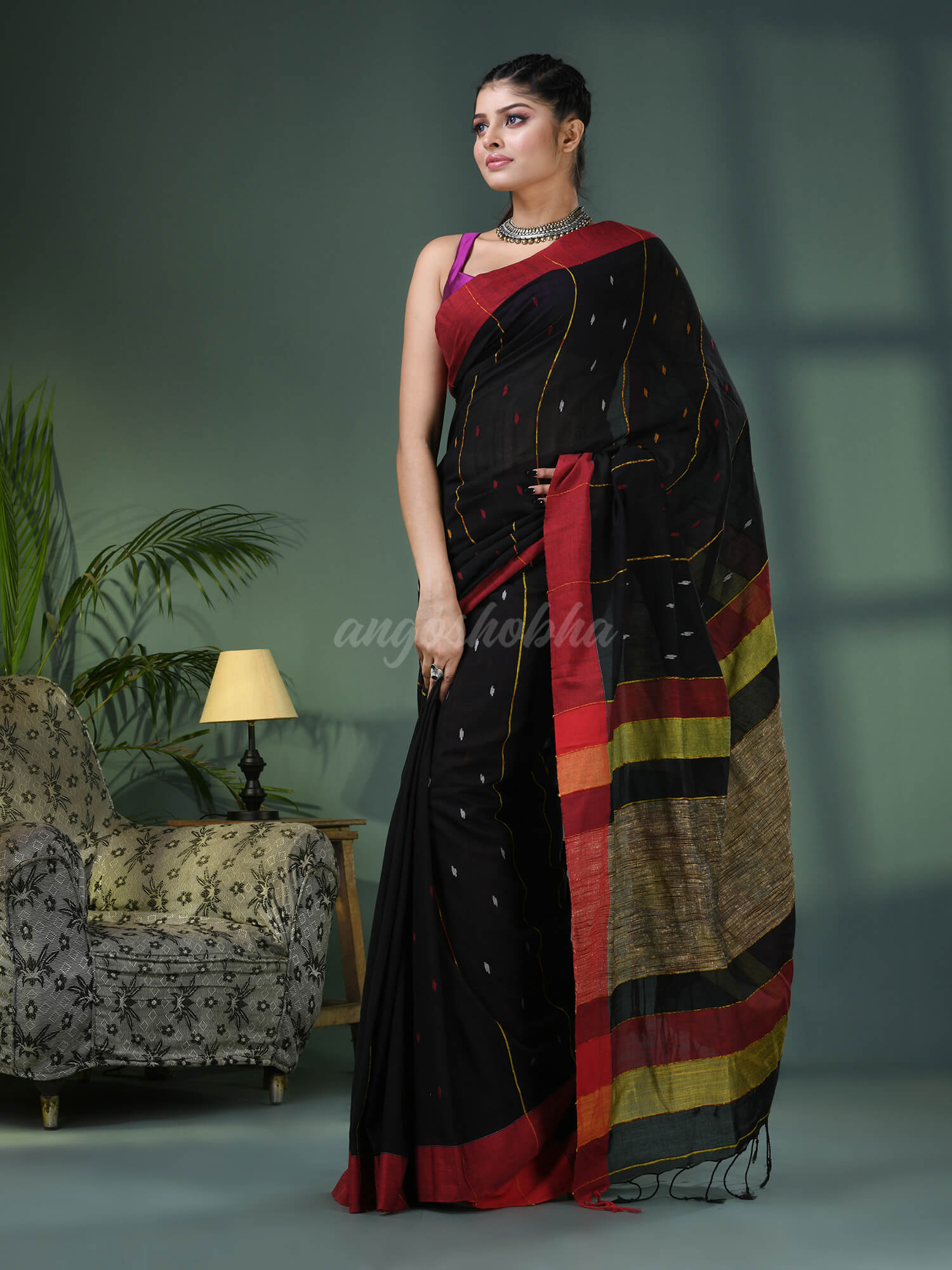 Black Cotton Handloom Saree