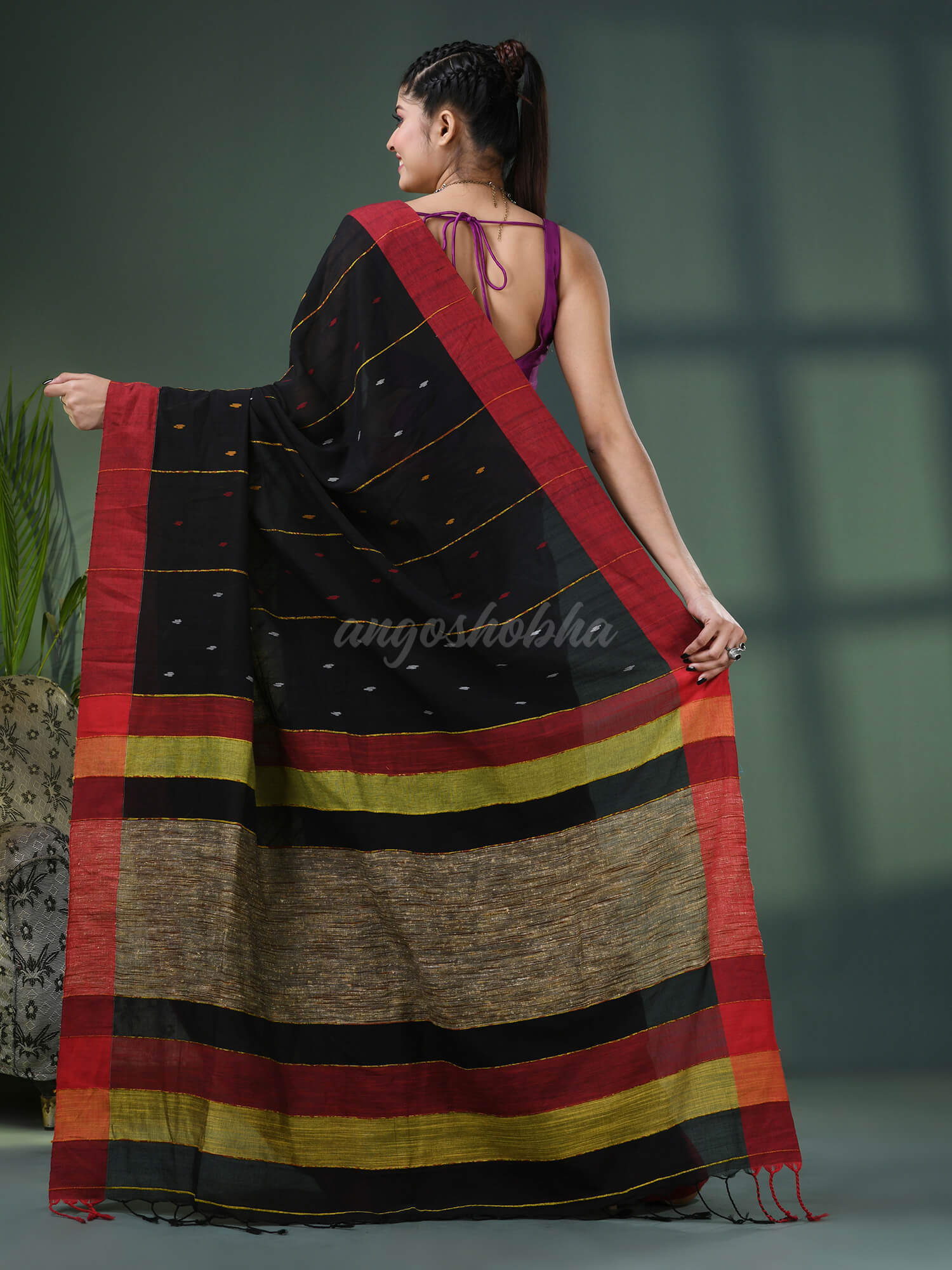 Black Cotton Handloom Saree