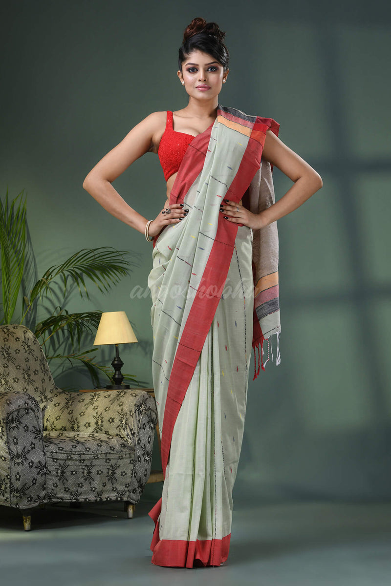 Sage Green Cotton Handloom Saree