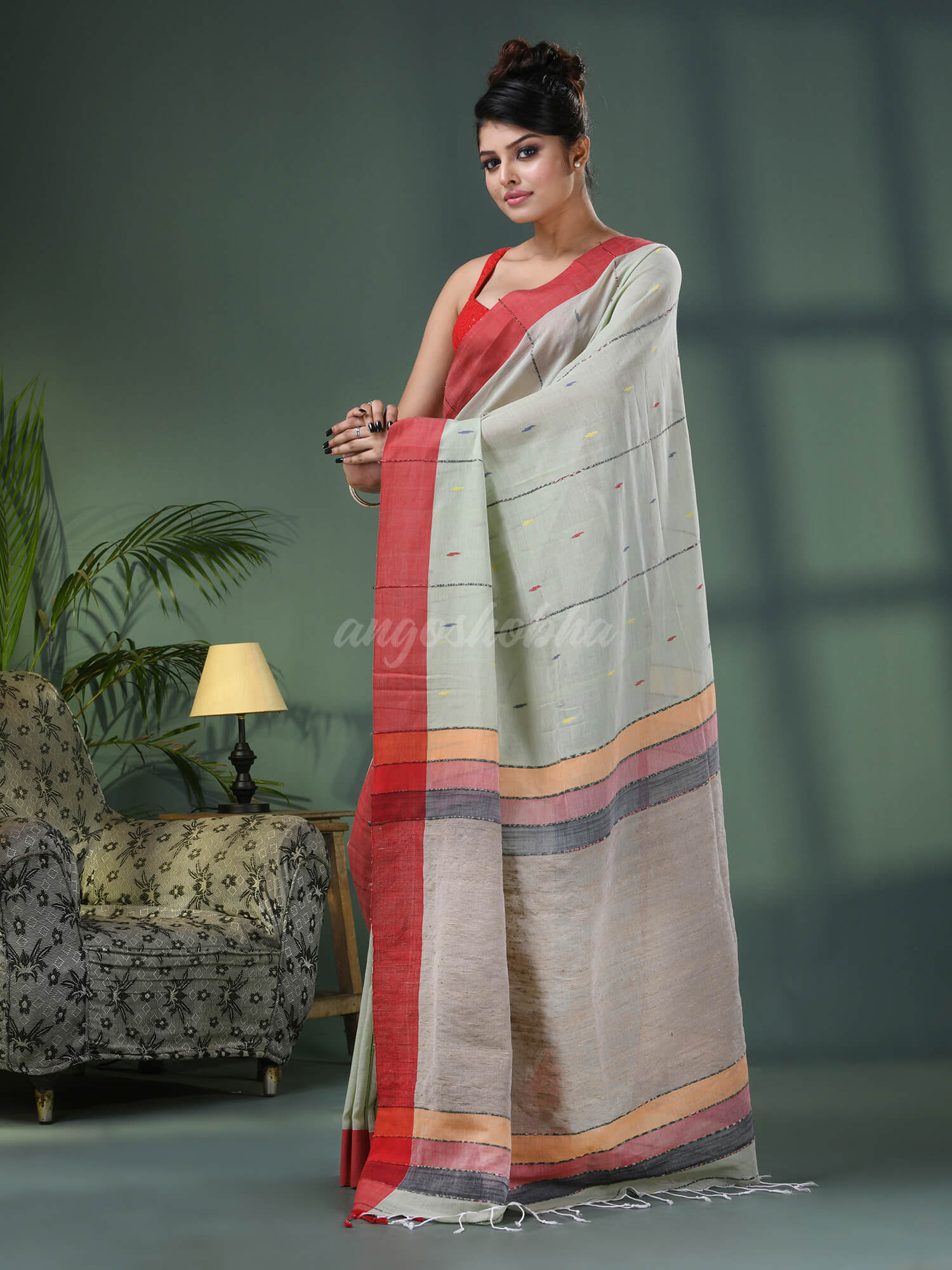 Sage Green Cotton Handloom Saree