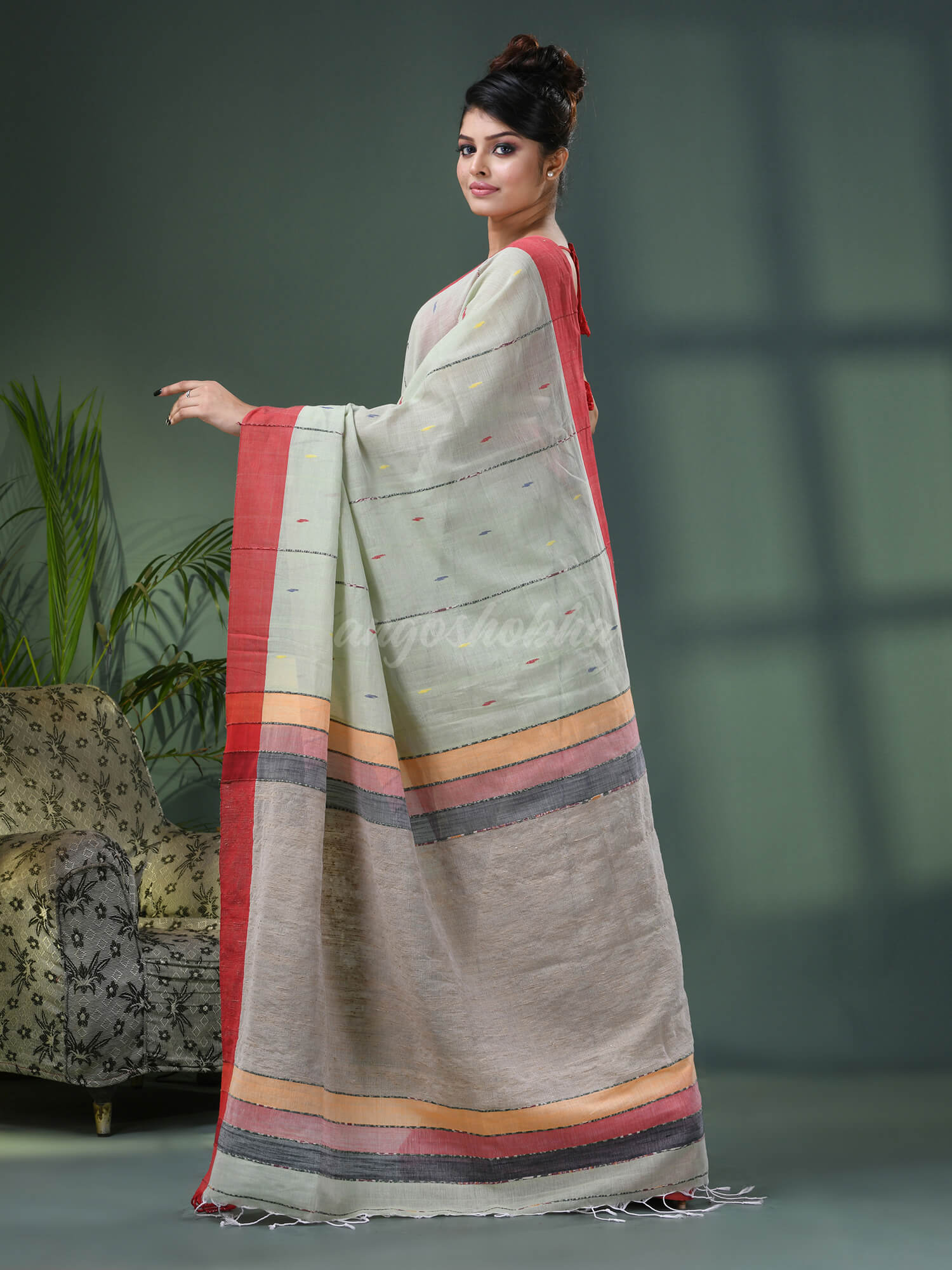 Sage Green Cotton Handloom Saree