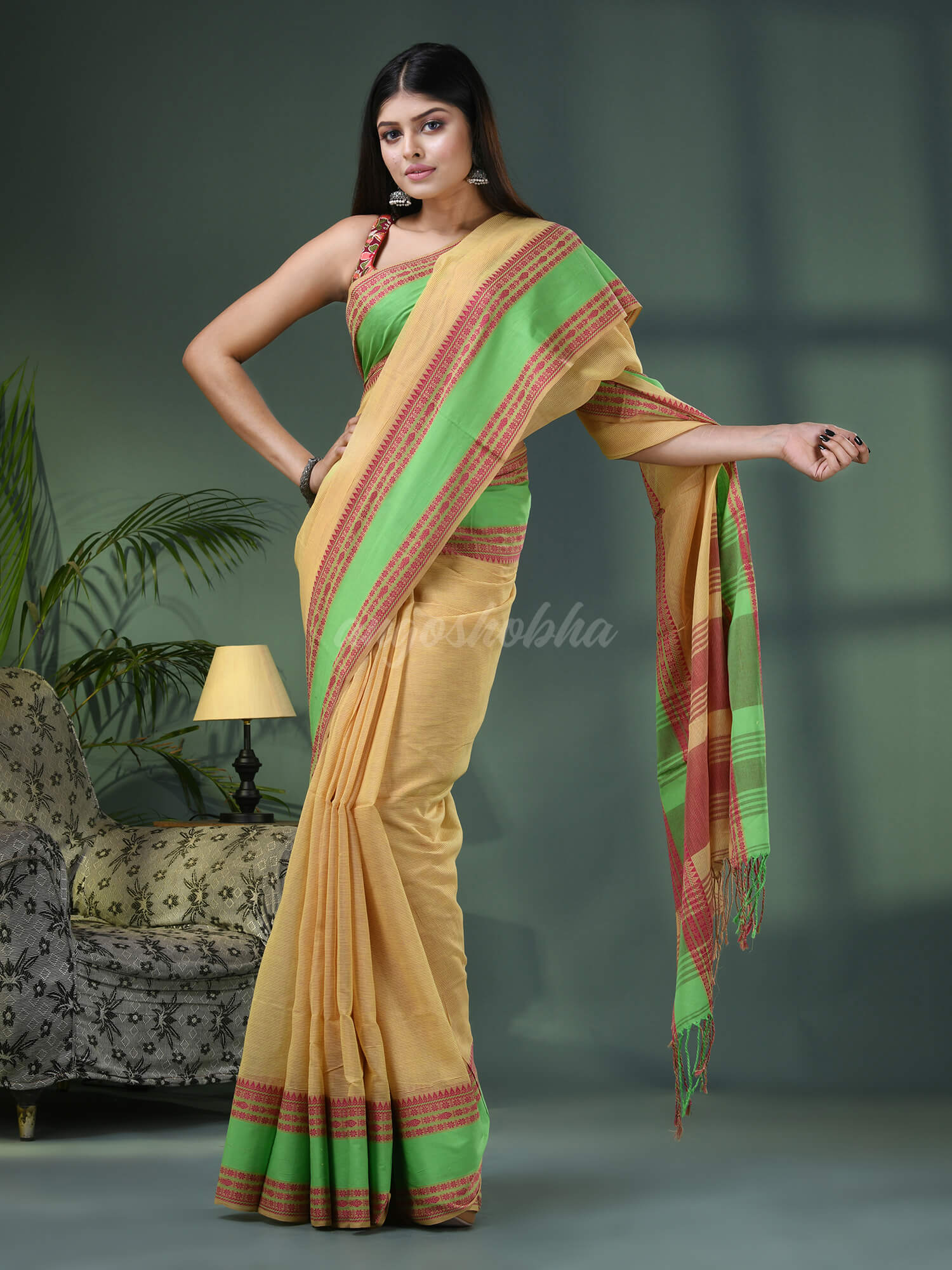 Lemon Cotton Jacquard Border Handloom Saree