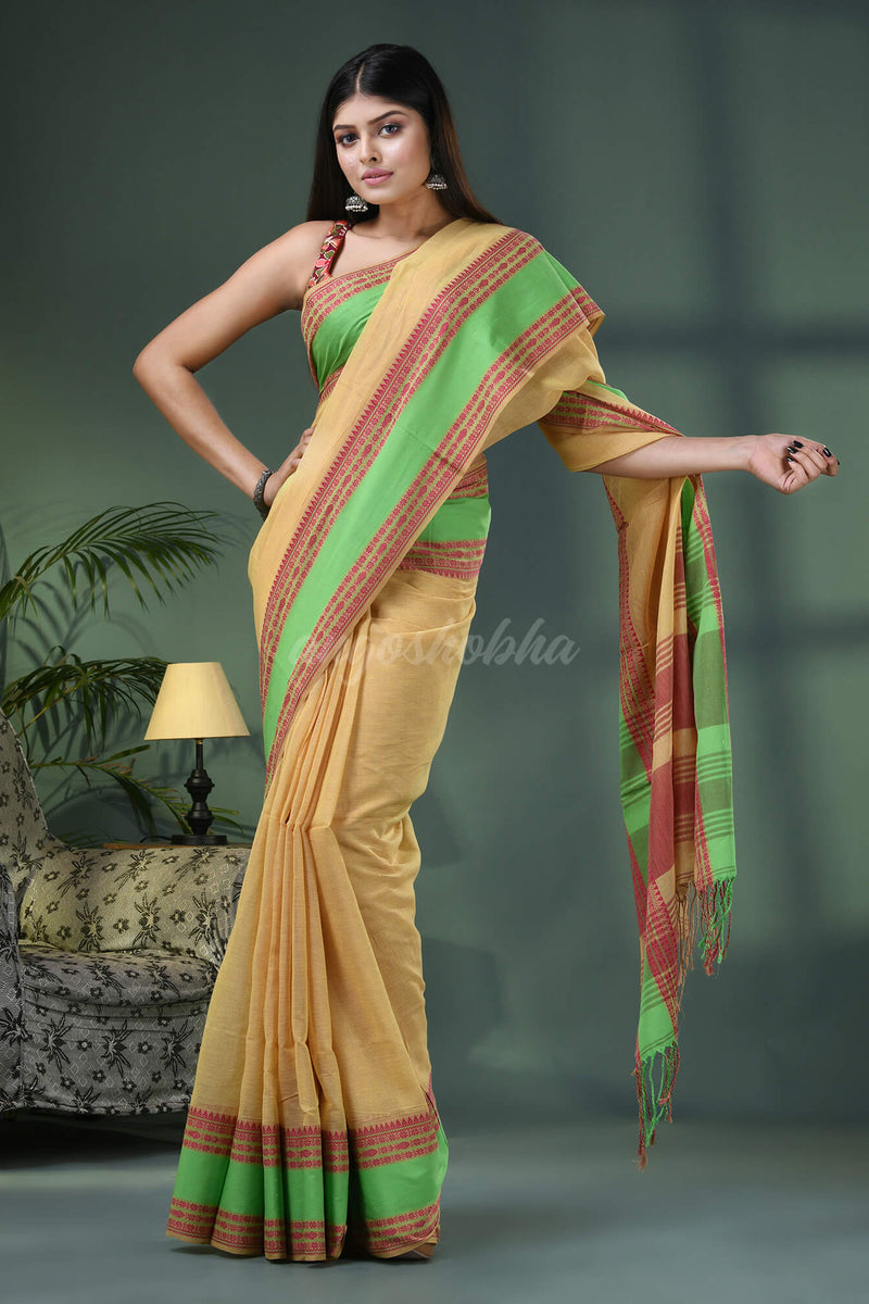 Lemon Cotton Jacquard Border Handloom Saree