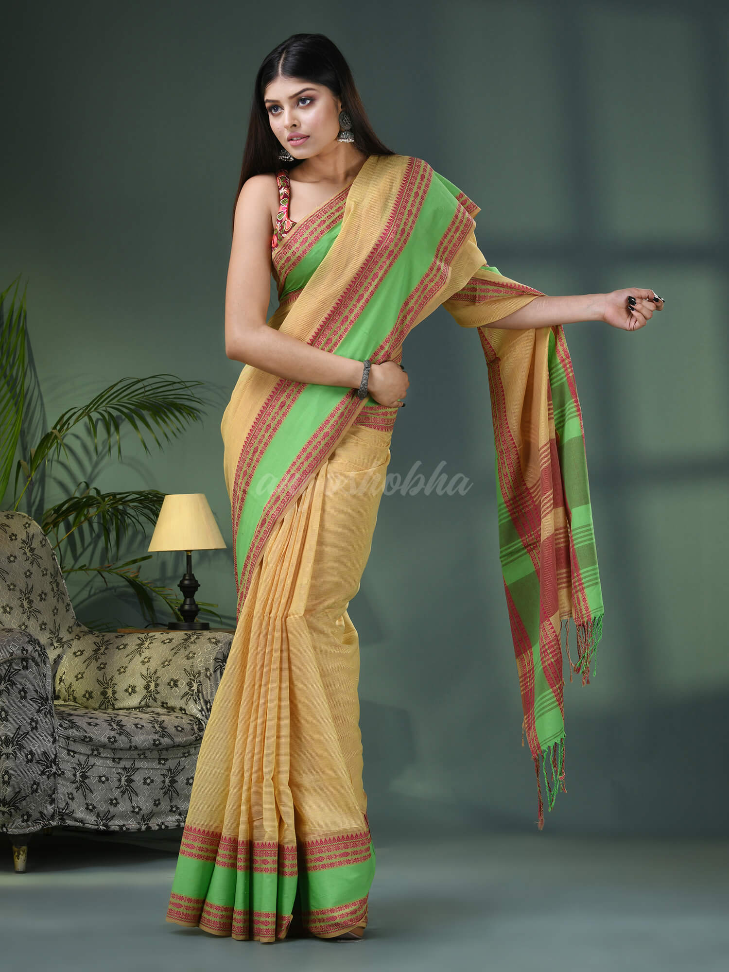 Lemon Cotton Jacquard Border Handloom Saree