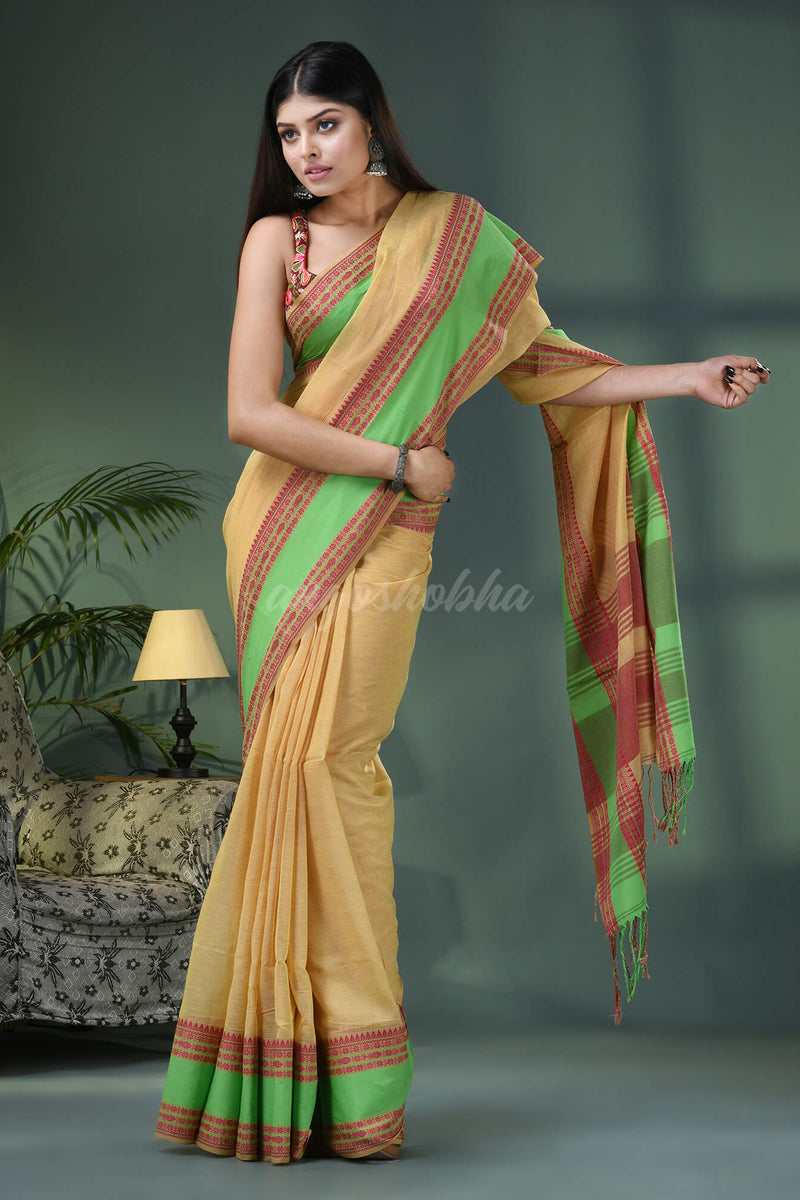 Lemon Cotton Jacquard Border Handloom Saree