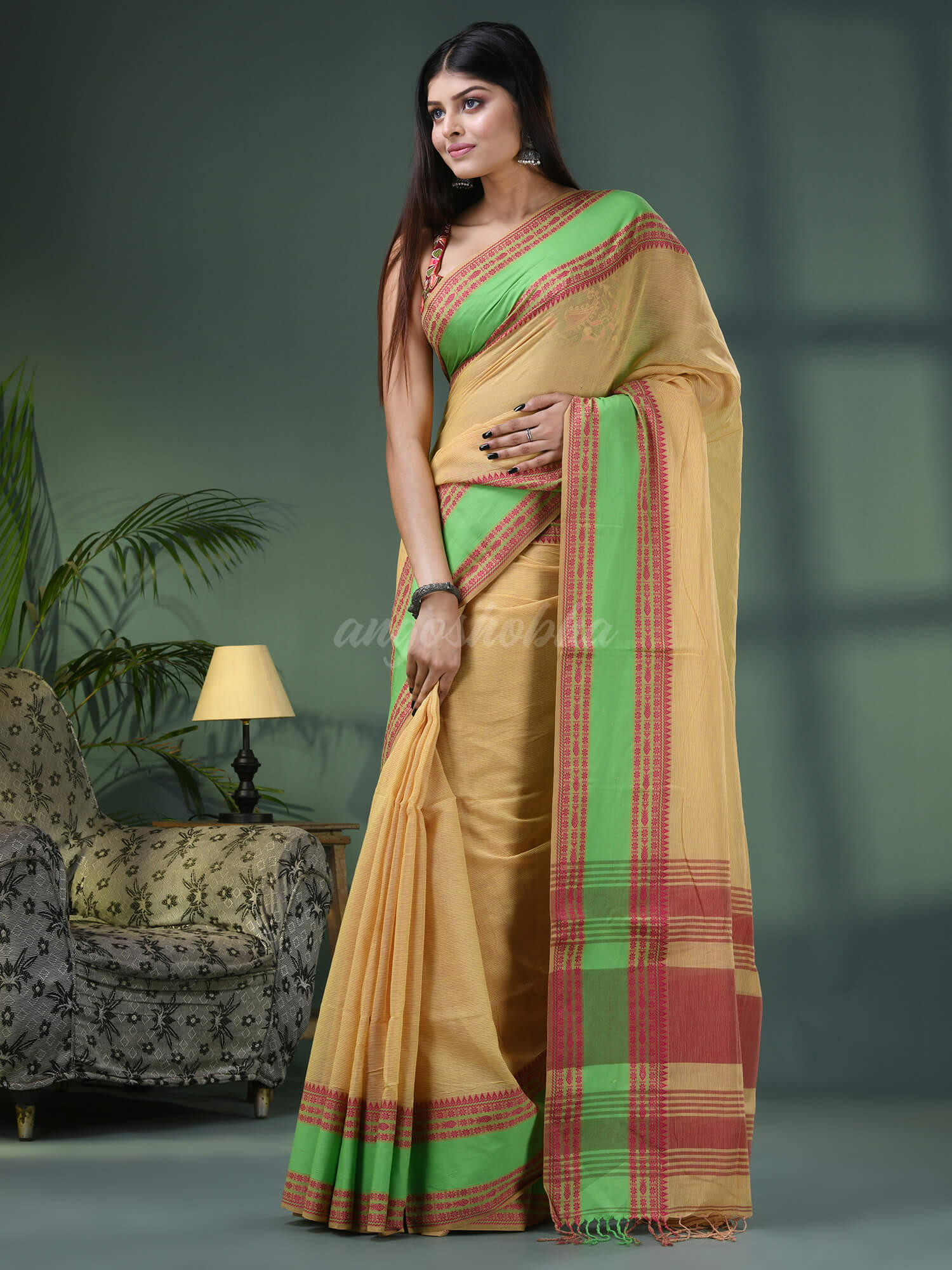 Lemon Cotton Jacquard Border Handloom Saree