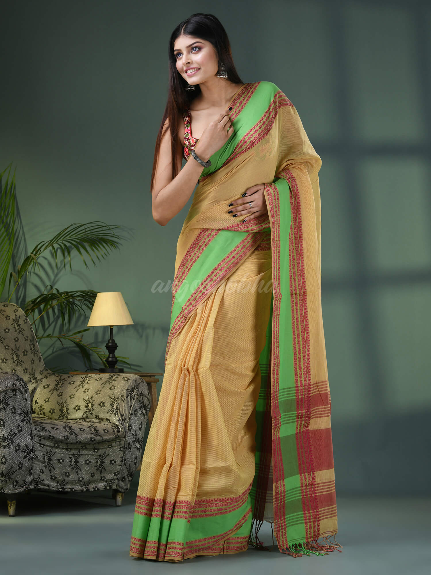 Lemon Cotton Jacquard Border Handloom Saree