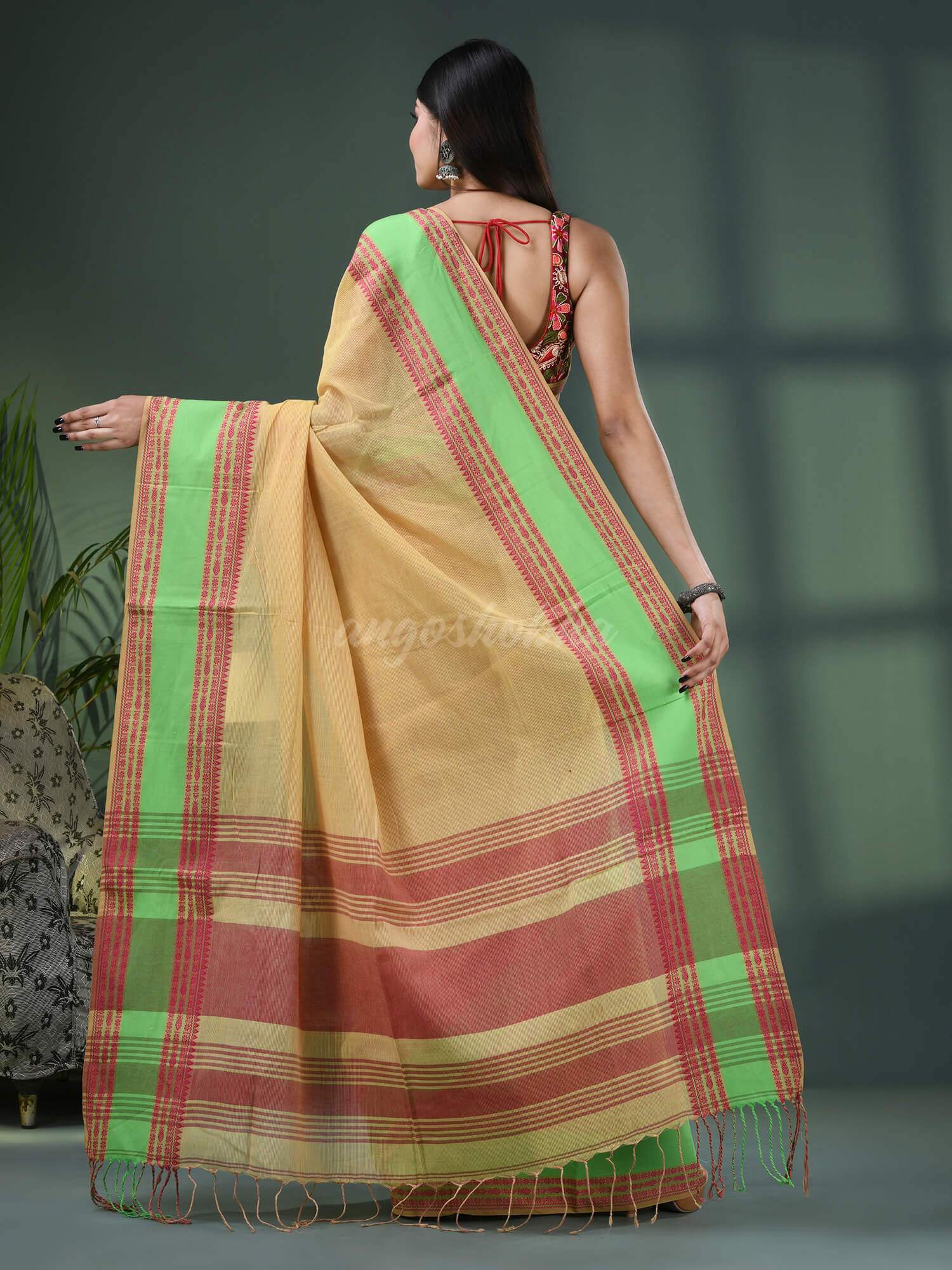 Lemon Cotton Jacquard Border Handloom Saree