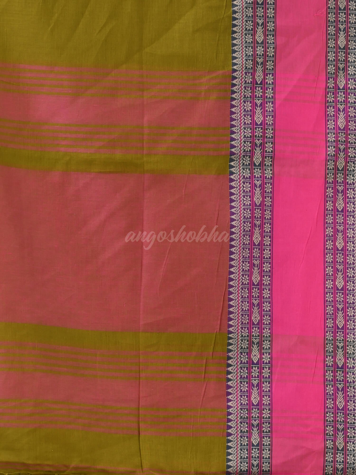 Moss Green Cotton Jacquard Border Handloom Saree