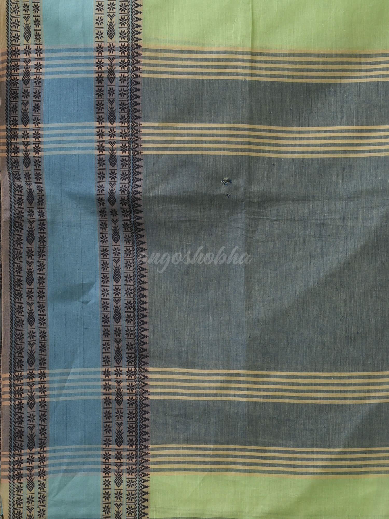 Olive Green Cotton Jacquard Border Handloom Saree
