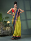 Lime Green Cotton Jacquard Border Handloom Saree