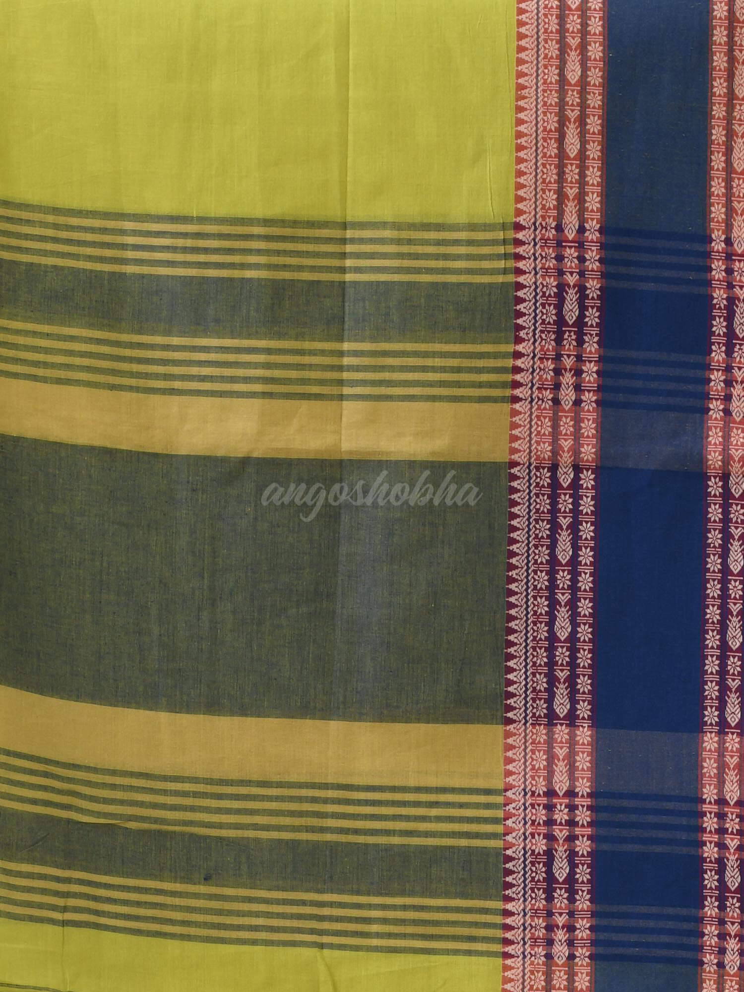Lime Green Cotton Jacquard Border Handloom Saree