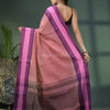Pastel Peach Cotton Jacquard Border Handloom Saree