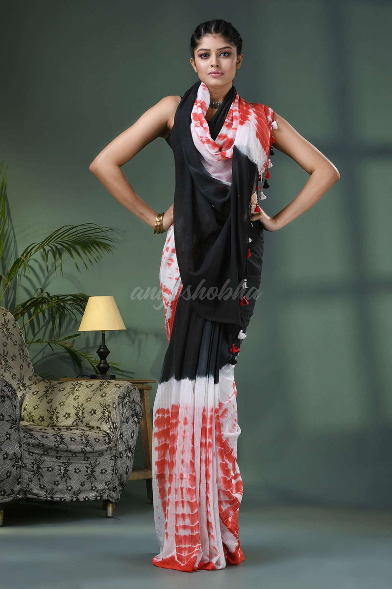 Black & White Cotton Srivari Handloom Saree