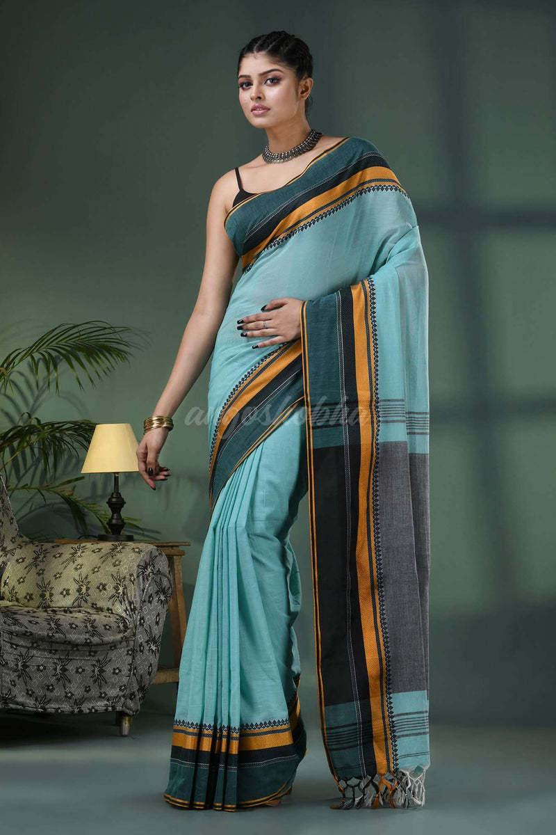 Baby Blue Cotton Jacquard Border Handloom Saree