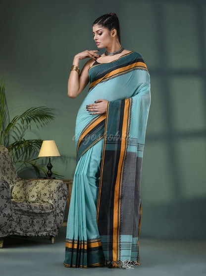 Baby Blue Cotton Jacquard Border Handloom Saree