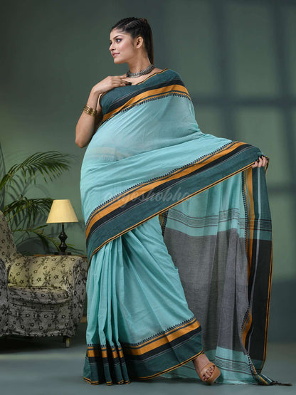 Baby Blue Cotton Jacquard Border Handloom Saree