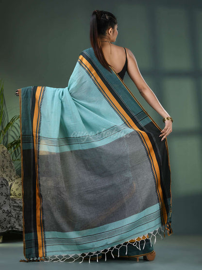 Baby Blue Cotton Jacquard Border Handloom Saree