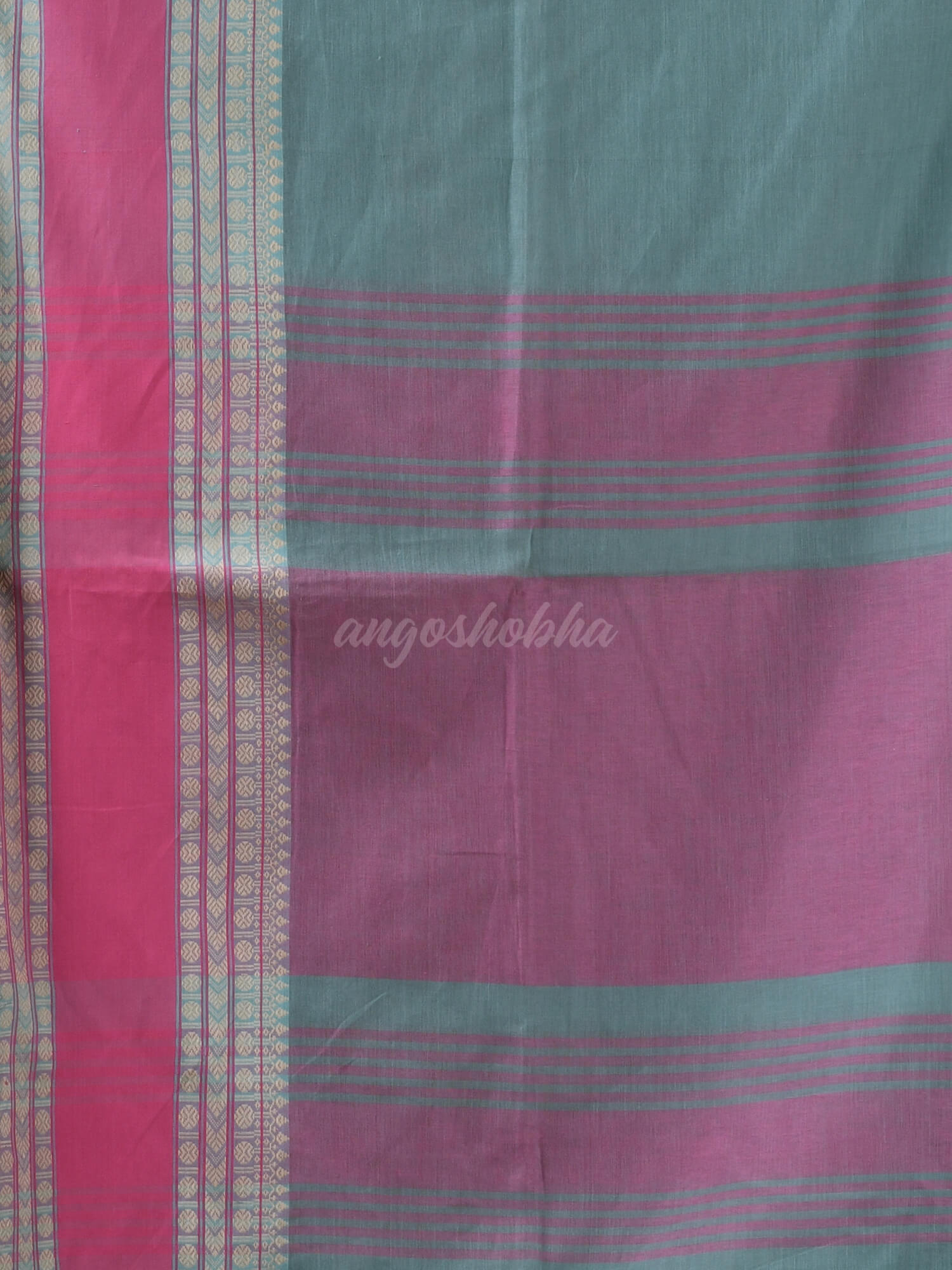 Jengle Green Cotton Jacquard Border Handloom Saree