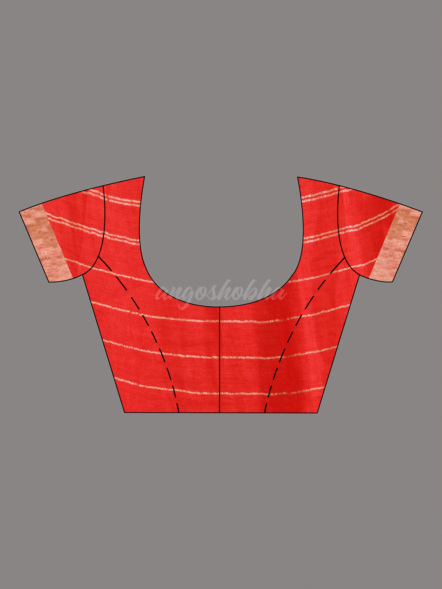 Red Linen All Body Silver Zari Stripe Handwoven Saree blouse