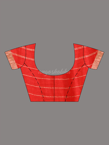 Red Linen All Body Silver Zari Stripe Handwoven Saree blouse