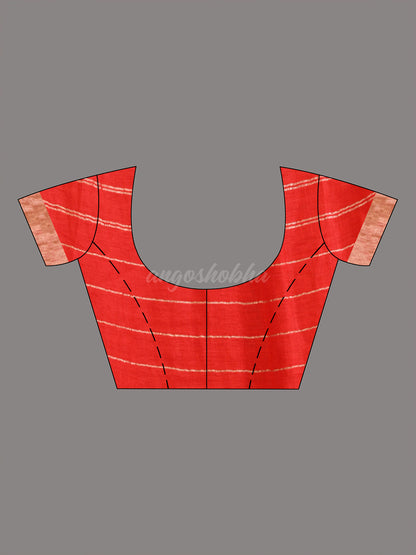 Red Linen All Body Silver Zari Stripe Handwoven Saree