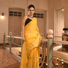 Yellow Linen All Body Silver Zari Stripe Handwoven Saree