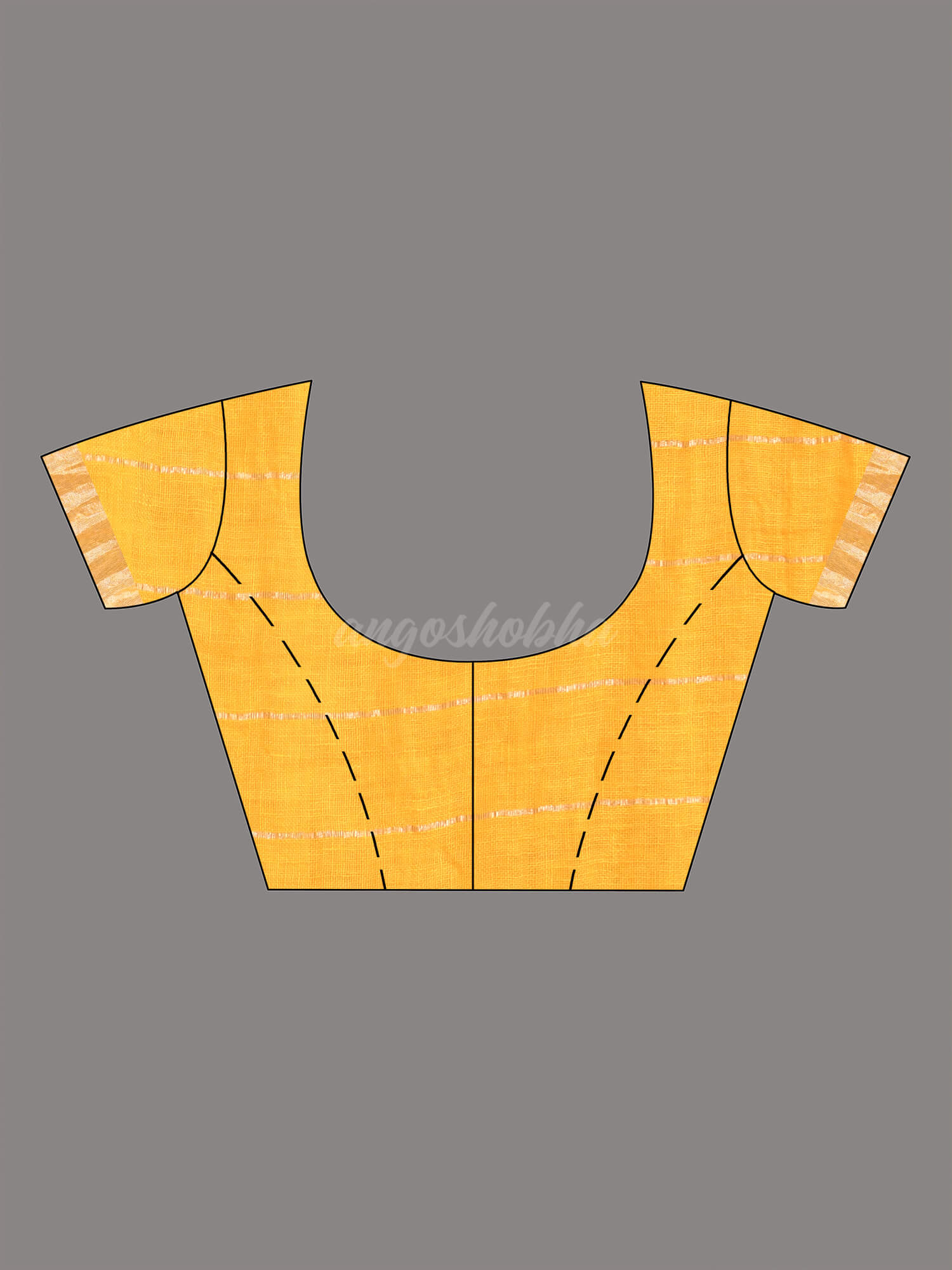 Yellow Linen All Body Silver Zari Stripe Handwoven Saree blouse