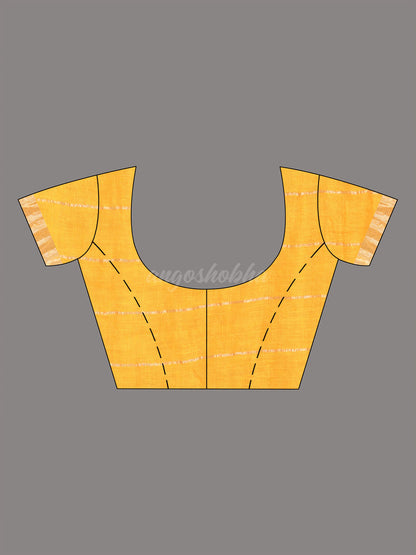 Yellow Linen All Body Silver Zari Stripe Handwoven Saree blouse