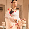 White Linen All Body Flowers motive Handwoven Saree