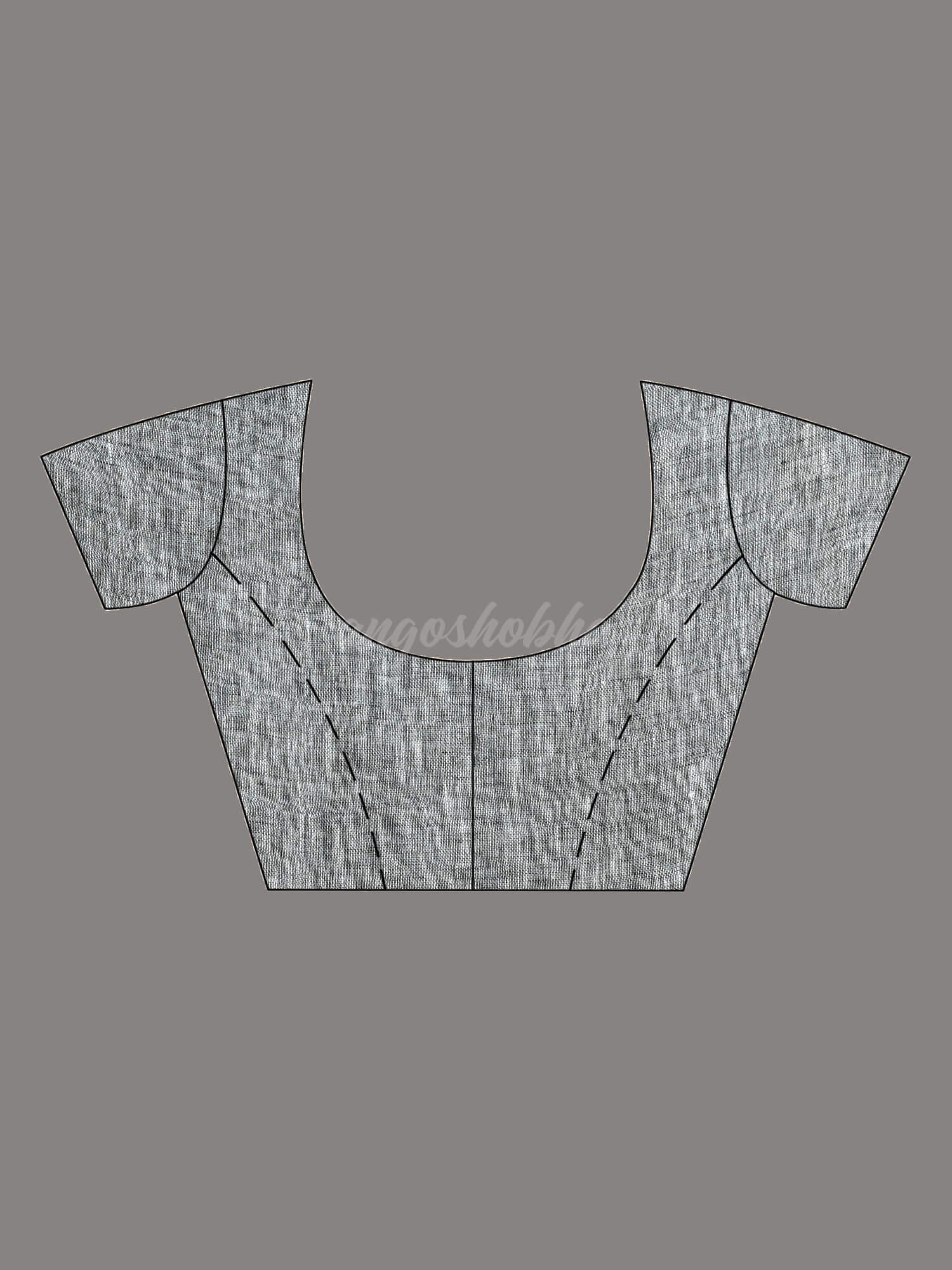 Grey Linen All Body Flowers motive Handwoven Saree blouse