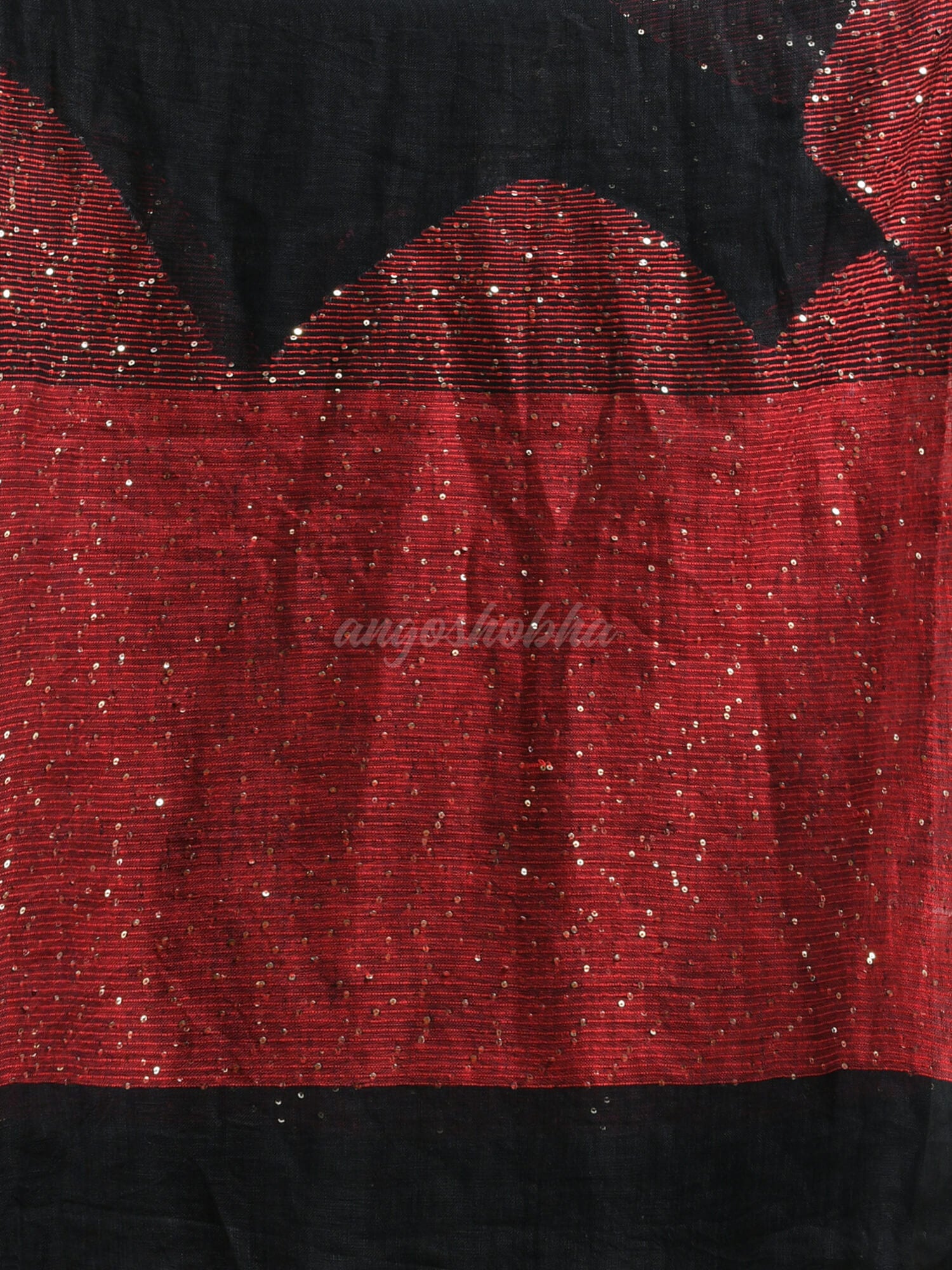 Black Linen Red Sequence Design Handwoven Saree