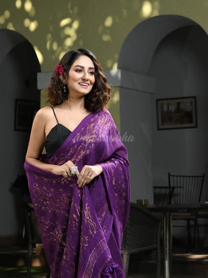 Violet Linen Broder With Pallu Jacquard Zari Work Handwoven Saree