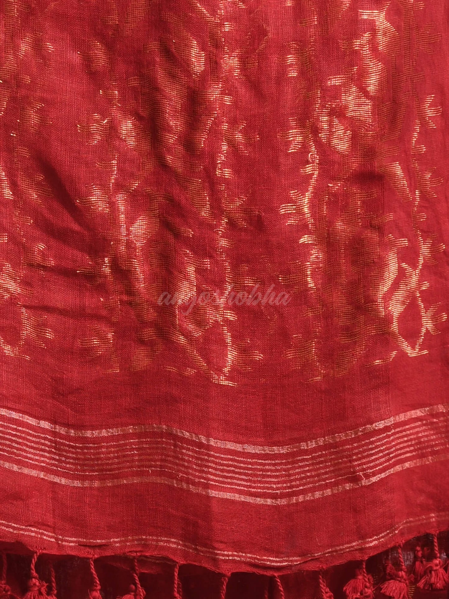 Maroon Linen Broder With Pallu Jacquard Zari Work Handwoven Saree