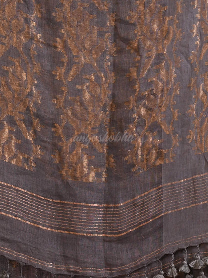 Grey Linen Broder With Pallu Jacquard Zari Work Handwoven Saree