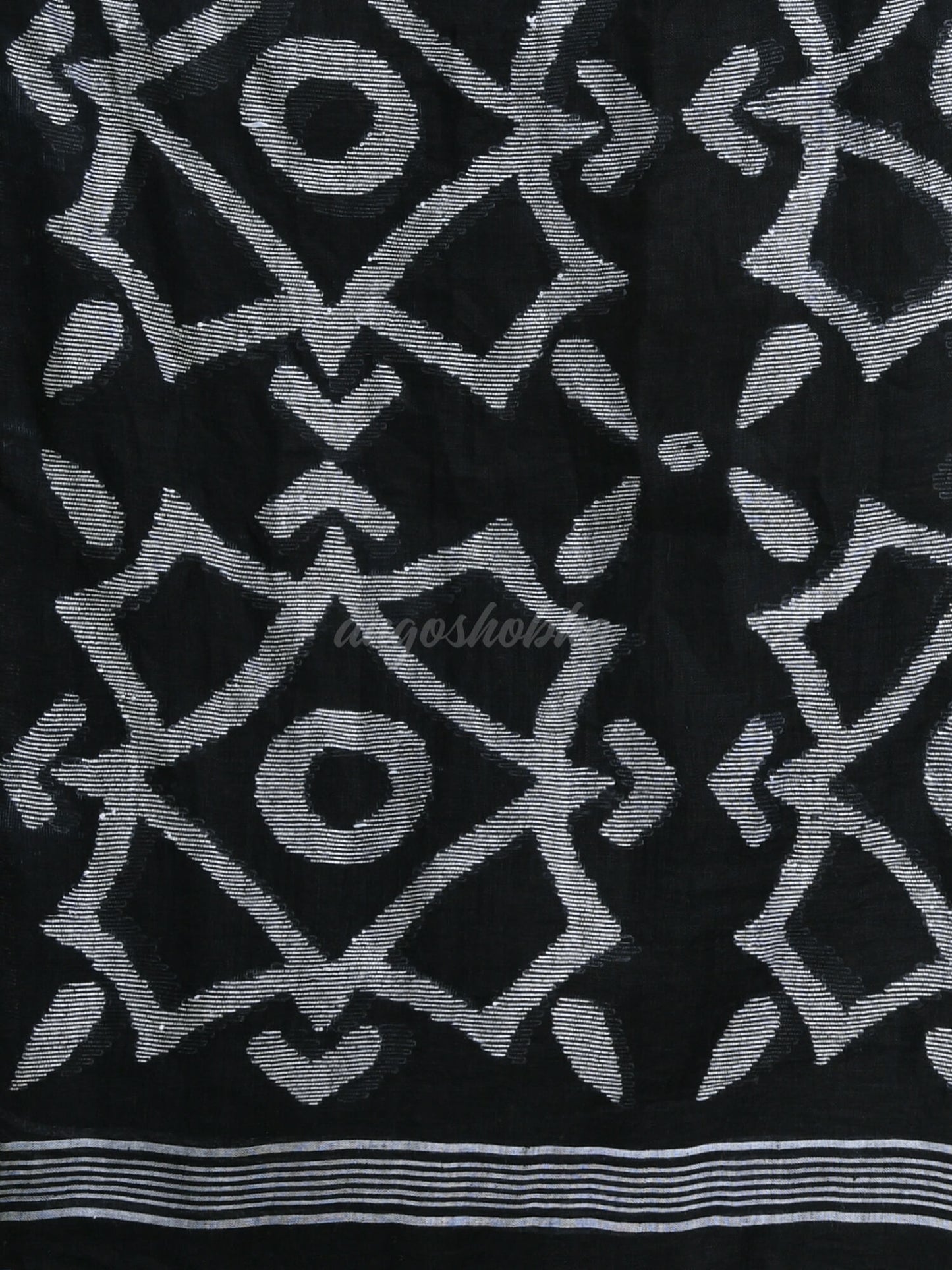 Black Linen White Temple Border with Pallu Jamdani Work Handwoven Saree