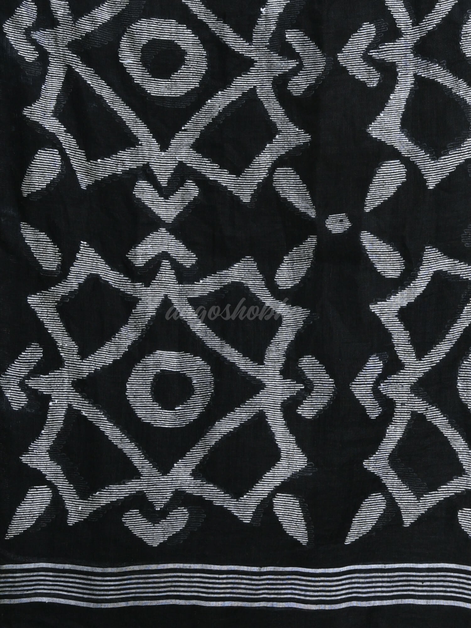 Black Linen White Temple Border with Pallu Jamdani Work Handwoven Saree