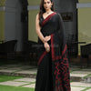 Black Linen Red Temple Border with Pallu Jamdani Work Handwoven Saree