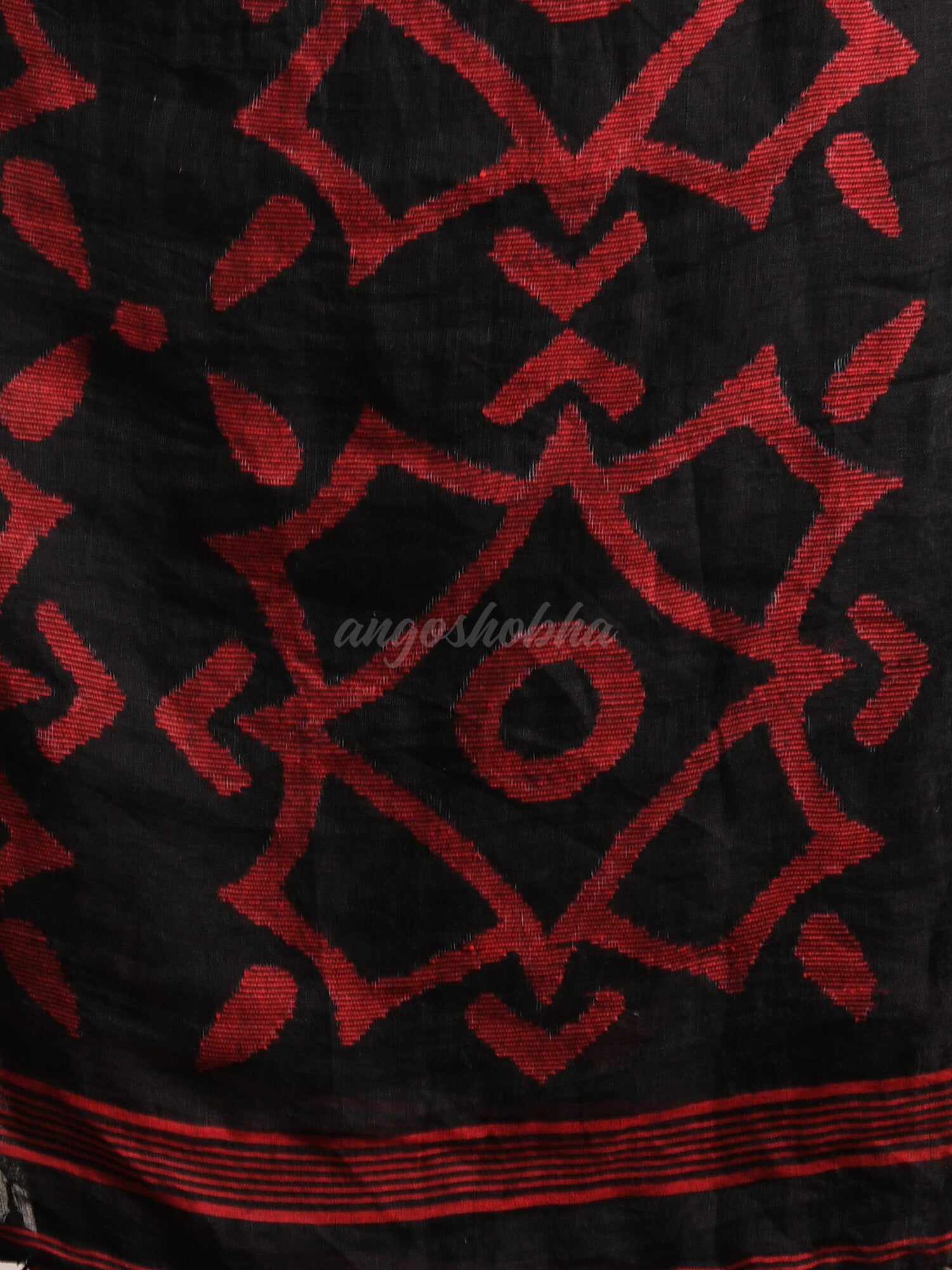 Black Linen Red Temple Border with Pallu Jamdani Work Handwoven Saree