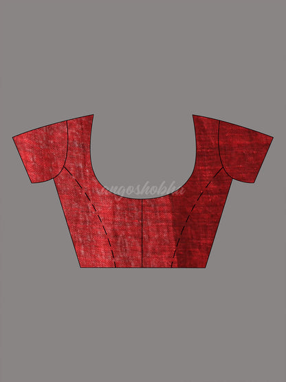 Black Linen Red Check Handwoven Saree blouse