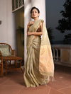 Sage Green Linen Zari Pallu Handwoven Saree