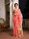 Rose Pink Linen Zari Pallu Handwoven Saree