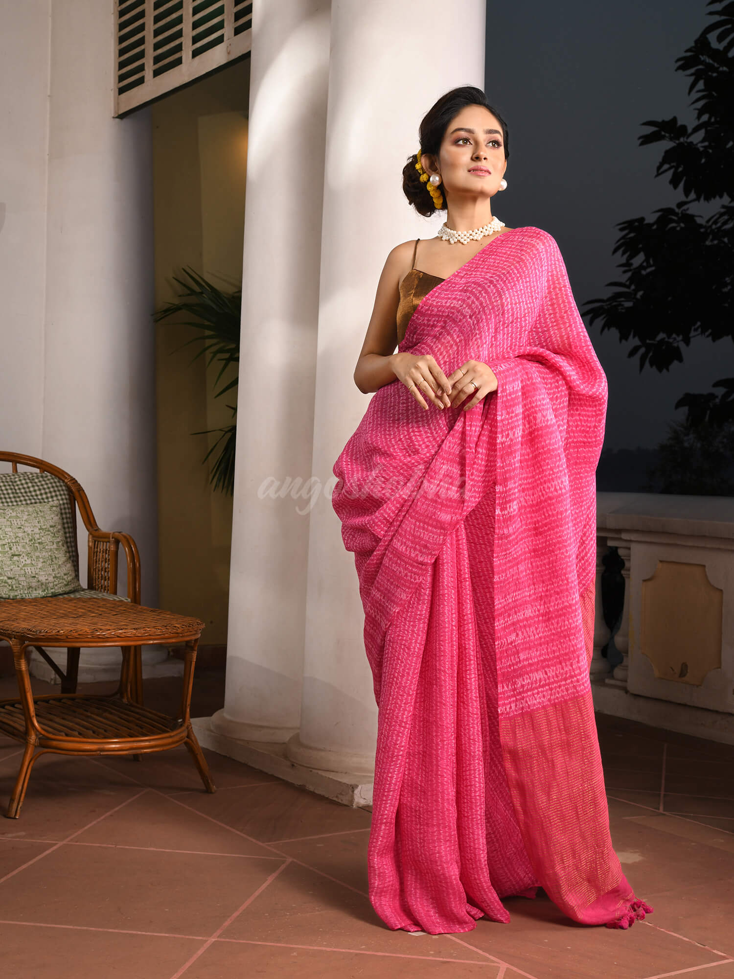Pink Linen Srivari Handwoven Saree