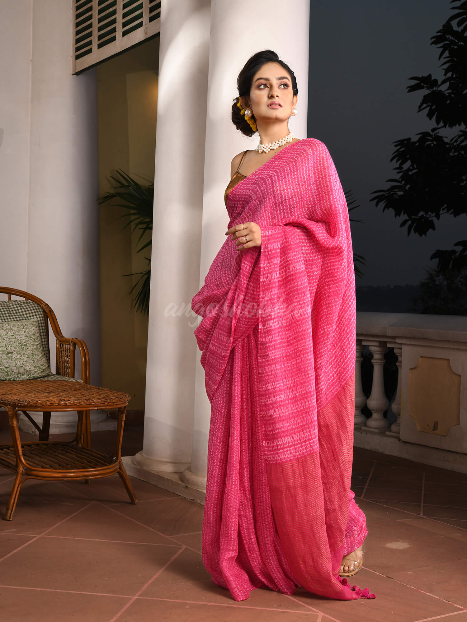 Pink Linen Srivari Handwoven Saree