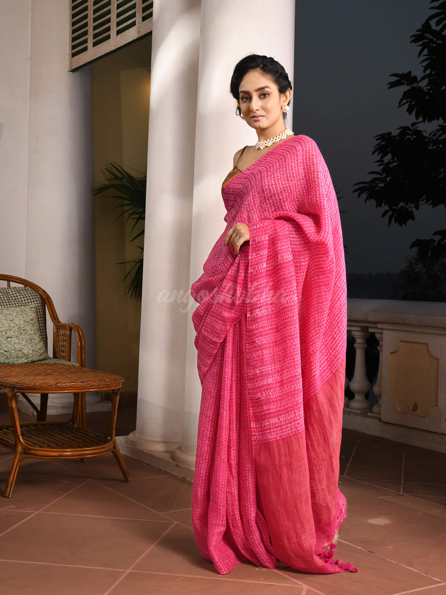 Pink Linen Srivari Handwoven Saree